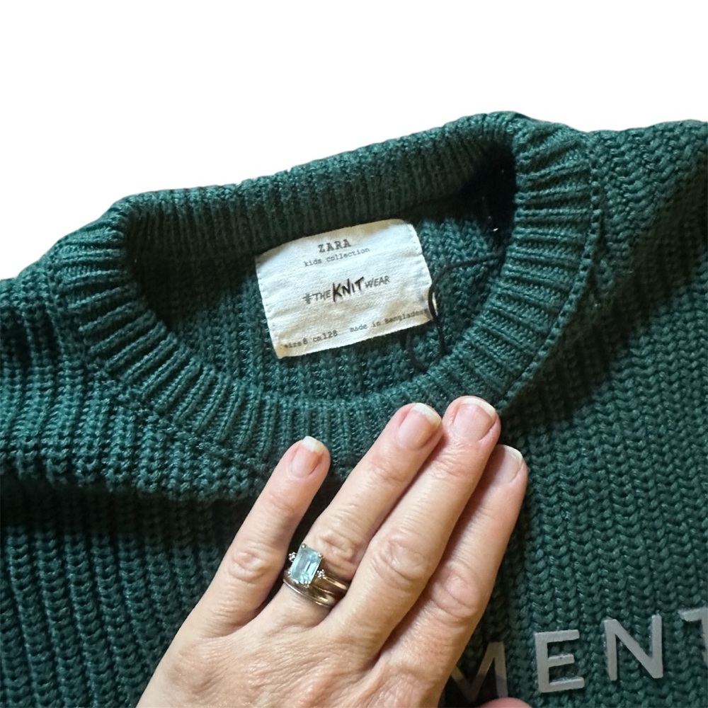 Zara boys size 8 shaker knit crew new raised print sweater - Picture 3 of 5